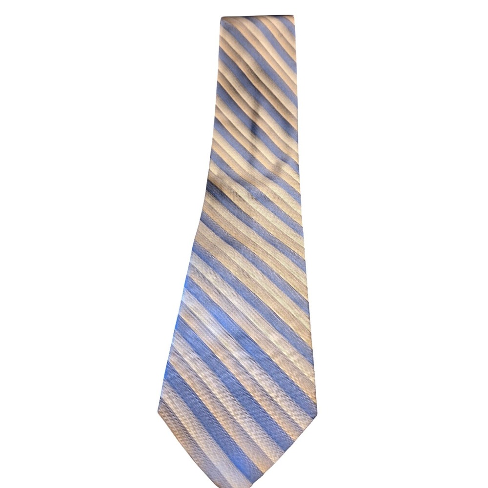 Platinum Designs Necktie Mens OS Blue Gold‎ Silk Striped Herringbone Hand Made